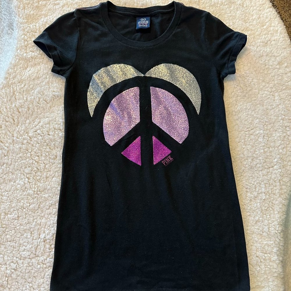 VS PINK black, purple and silver short sleeve t-shirt.  XS
